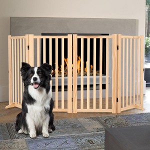 Freestanding Pet Gate Foldable Panel, No Tools Needed Dog Gate for Stairs & Doorways | Step-Over Design Indoor Wooden Pet Fence - 1 of 4