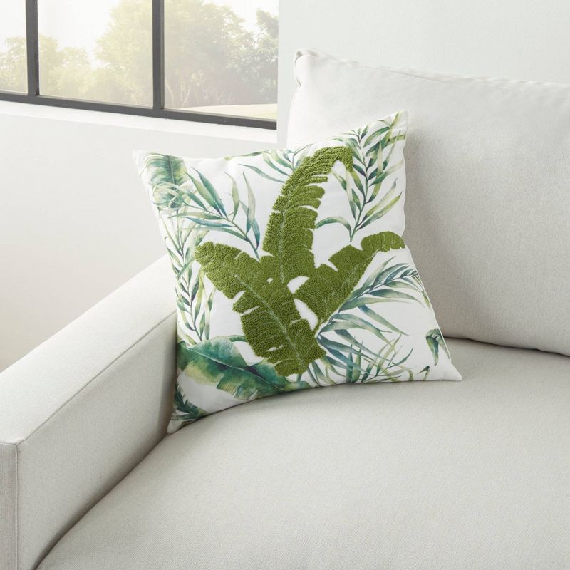 18&#34;x18&#34; Life Styles Towel Embroidered Palm Leave Square Throw Pillow Green - Mina Victory, 5 of 7