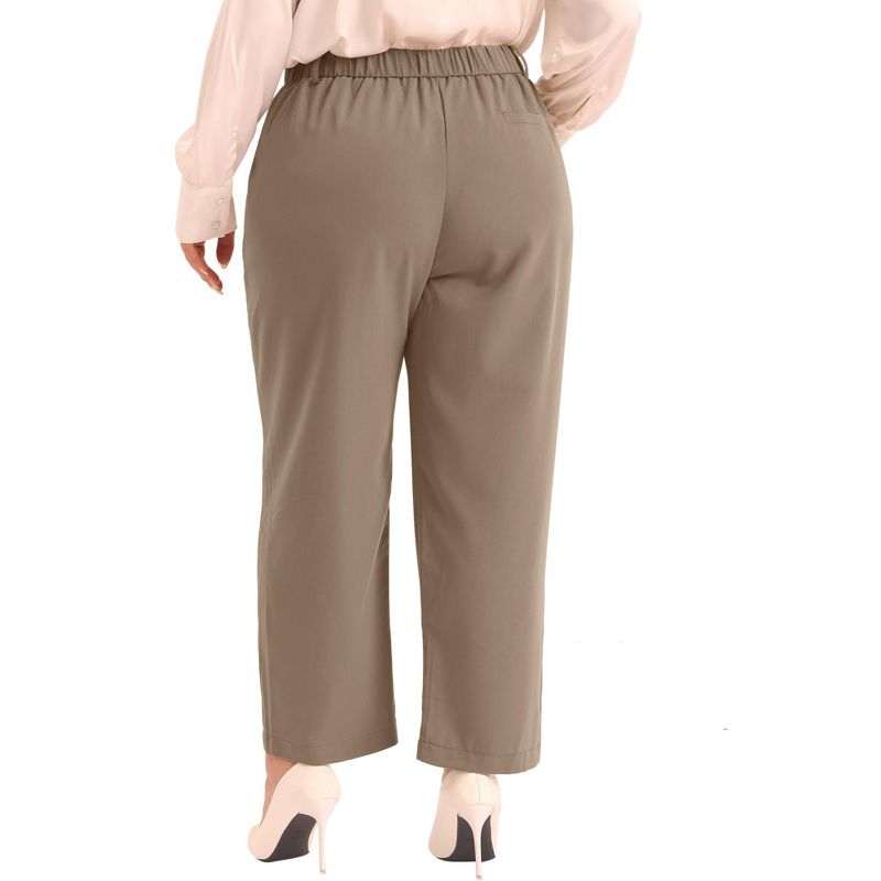 Agnes Orinda Women's Plus Size Elastic Waisted Business Work Long Straight with Pocket Suit Pants, 4 of 5
