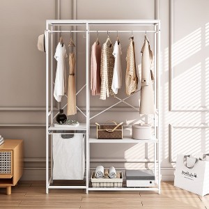 Portable Clothes Rack, Clothes Rack With Bottom Mesh Storage Shelves, Oxford Cloth Storage Bag Multi-functional Clothing Rack For Bedroom - 1 of 4