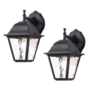 C Cattleya Matte Black Aluminum Outdoor Wall Lantern Sconce with Water Ripple Glass(2-pack)
