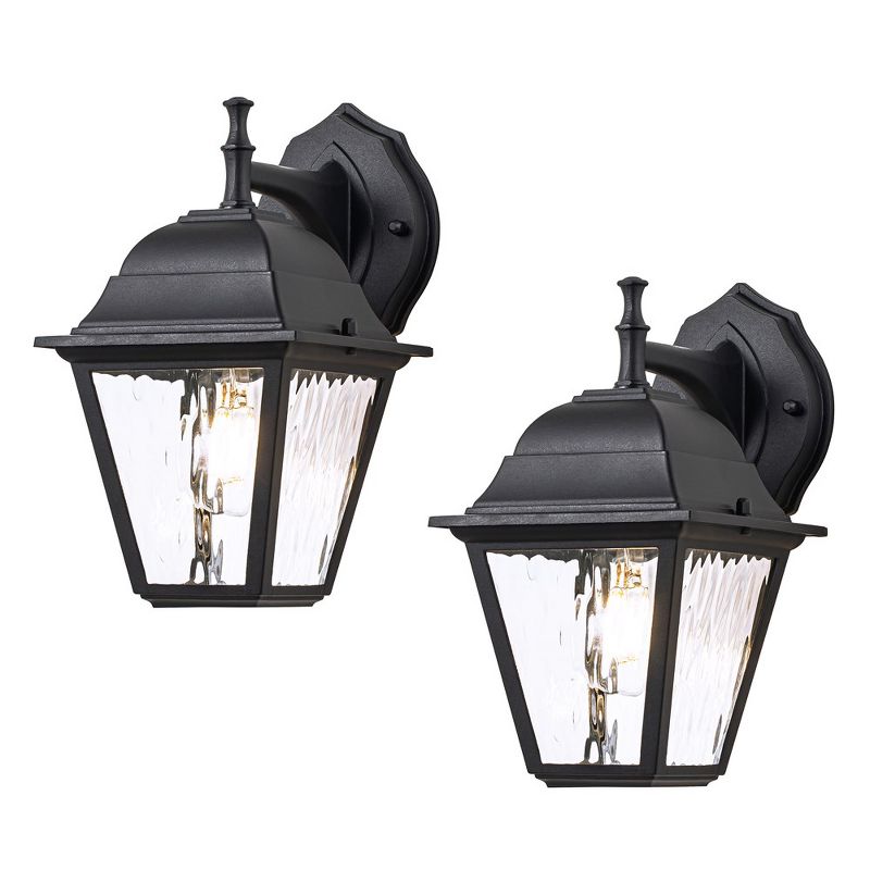 C Cattleya Matte Black Aluminum Outdoor Wall Lantern Sconce with Water Ripple Glass(2-pack), 1 of 9