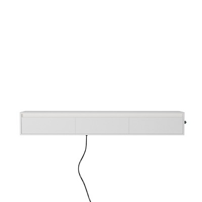GlasFlength TV Stands and Consoles Floating TV Stand Wall Mounted TV Shelf High Gloss TV Cabinet for Living Room, White, 70.47"*17.3"*5.51"