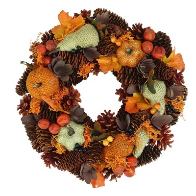 Northlight 13" Autumn Harvest Gourds and Berries Artificial Wreath Decoration