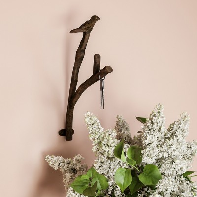 Hastings Home Decorative Bird on Tree Branch Hook for Coats, Towels, Hats - Brown