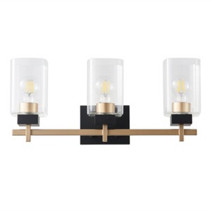 3-Light Modern Vanity Light Fixture for Bathroom, Matte Black and Brass Wall Sconce with Glass Shades - 1 of 4