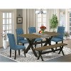 6-Piece Rectangle Distressed Jacobean Finish Solid Wood Top Dining Table with 1-Bench, 4-Chairs with - 2 of 4