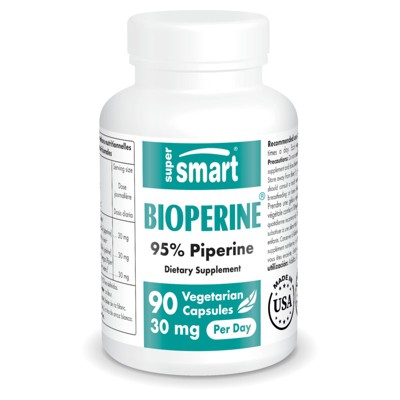 SuperSmart Bioperine 30mg per Day (95% Piperine) - Black Pepper Extract - Absorption Enhancer | Non-GMO & Gluten Free - 90 Vegetarian Capsules