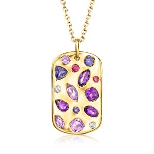 Ross-Simons 1.93 ct. t.w. Multi-Gemstone Scattered Tag Pendant Necklace With Lab-Grown Diamonds in 18kt Gold Over Sterling Size 18 - 1 of 3