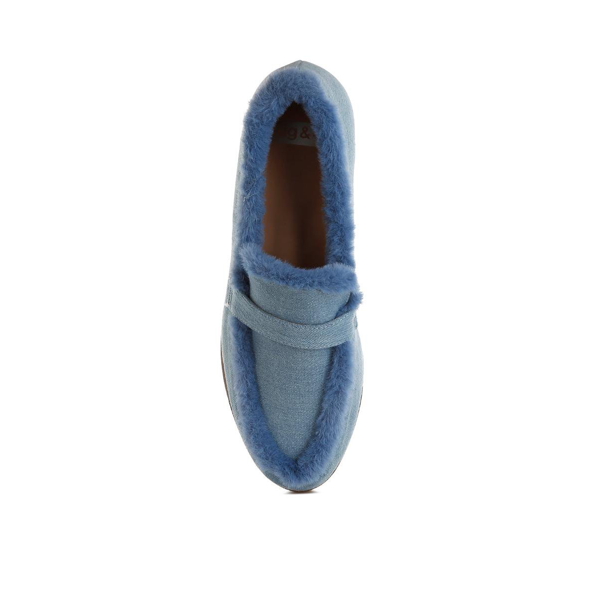 Женские туфли Rag & Co Womens Nivena Fur Detail Denim Loafers 9 — фото 4