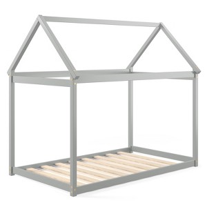 Tangkula Twin House Bed Frame Wooden Bed Platform Mattress Foundation w/House Appearance White/Gray - 1 of 4