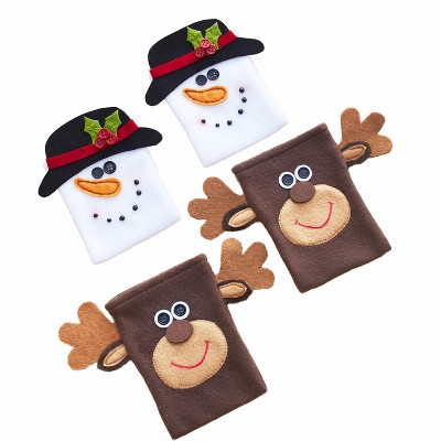 Lakeside Winter Holiday Snowman & Deer Flatware Holders - Set of 4