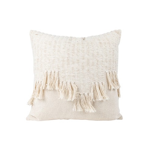 Cream Alternating Fringe 18x18 Hand Woven Filled Pillow - Foreside