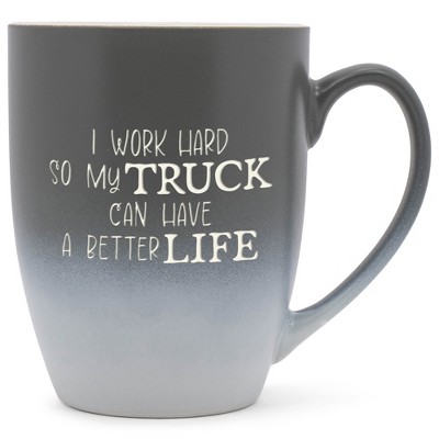Elanze Designs I Work Hard So My Truck Can Have A Better Life Two Toned Ombre Matte Gray and White 12 ounce Ceramic Stoneware Coffee Cup Mug