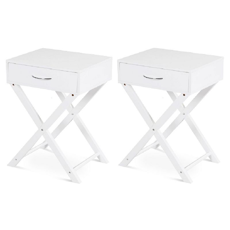 Tangkula 2PCS Modern Versatile Nightstand X-shape Wooden End Table with Drawer Accent Side Table for Bedroom Black/White, 1 of 11