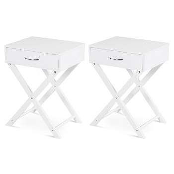 Tangkula 2PCS Modern Versatile Nightstand X-shape Wooden End Table with Drawer Accent Side Table for Bedroom Black/White