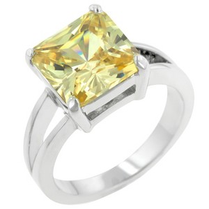 Slickblue 5 Ct. Yellow Solitaire Gypsy Ring for Women – Rhodium Plated, Princess Cut, Size 5-10 - 1 of 4