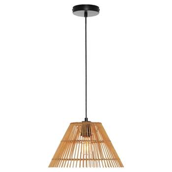 13.25" Phoenix Metal with Rattan Shade Pendant Ceiling Light - River of Goods