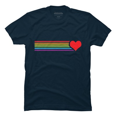 Design By Humans Pride Racing Stripe Heart By Belugastore T-Shirt - Navy - Large