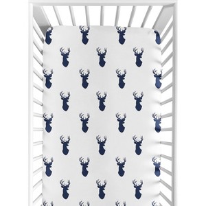 Sweet Jojo Designs Boy Baby Fitted Crib Sheet Stag Navy and White - 1 of 4