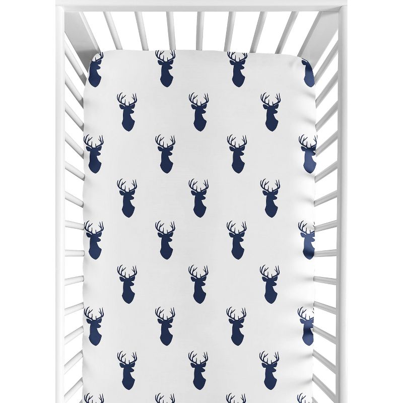 Sweet Jojo Designs Boy Fitted Crib Sheets Set Stag Blue and White 2pc, 3 of 8