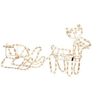 Outsunny 35" Christmas Reindeer and Sleigh with LED Motif Warm White Lighting, Indoor Outdoor Steel Frame Yard Decoration - 1 of 4