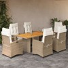 vidaXL - 7 Piece Patio Dining Set with Cushions - Beige Poly Rattan, Adjustable Seating, Acacia Wood Table, Outdoor Gardens, Backyards, Patios - 2 of 4