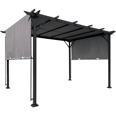 9.5’ X 12’ Outdoor Retractable Pergola Canopy Steel Frame Grape Patio Gazebo Sun Shelter Pergola Gazebo for Garden Porch Yard BBQ