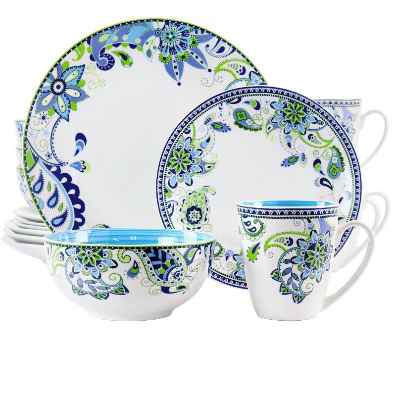 16pc Crush Round Porcelain Dinnerware Set Blue - Elama, 1 of 9