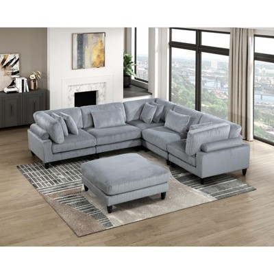 NicBex Couches for Living Room 4-Piece Modular Sectional Sofa Set Upholstered Corduroy Sofa Couch with Cushion Pillows and Solid Wood Legs