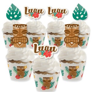 Big Dot of Happiness Tropical Luau - Cupcake Decoration - Hawaiian Beach Party Cupcake Wrappers and Treat Picks Kit - Set of 24 - 1 of 4
