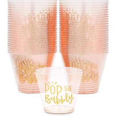 Sparkle and Bash 50 Pack Plastic Wine Cups for Bridal Shower, Pop the Bubbly (9 oz)