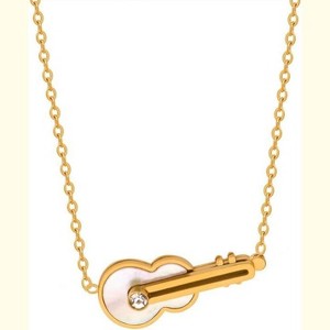 Clotth Minimalist Violin-Shaped Shell and Diamond Set Pendant Necklace,Titanium Steel Choker for Women,Gold necklace-17.12 2.36inch - 1 of 4