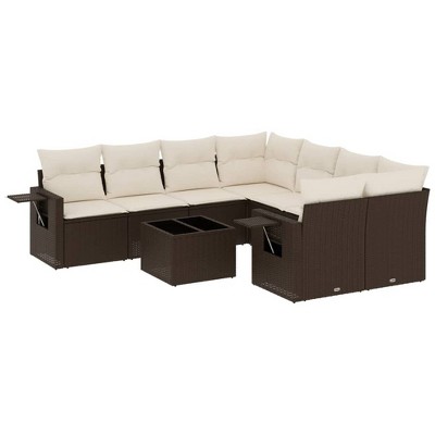 vidaXL 9 Piece Patio Sofa Set with Cushions - Brown and Cream