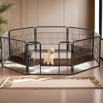 FURNIinspire Pet Crates and Houses Canine Play Yard 16-Section Metal Fence with Access Door for Garden, Backyard, Indoors, Black, 92.1"*32.6"*23.6"
