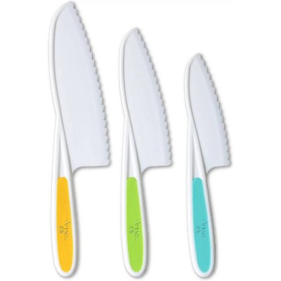 5 Pieces Kid Plastic Kitchen Knife Set, Children's Safe Cooking Chef Nylon Knives for Fruit, Bread, Cake, Salad, Lettuce Knife