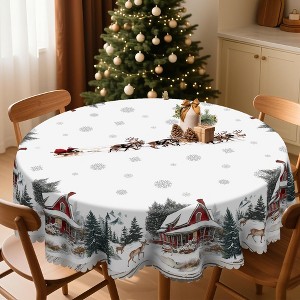 LOVEVOOK Christmas Rectangle Tablecloth Flower Xmas Table Cloths, Washable Polyester Fabric Table Covers for Dining, Party Holiday Decor - 1 of 4