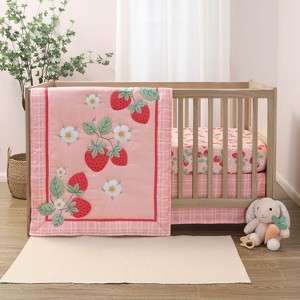 The Peanutshell Crib Bedding Set for Baby Girls, Strawberry Sweet, 3 Pieces - 1 of 4