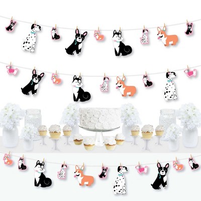 Big Dot of Happiness Pawty Like a Puppy Girl - Pink Dog Baby Shower or Birthday Party DIY Decorations - Clothespin Garland Banner - 44 Pieces