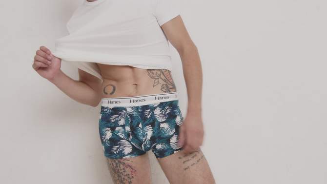 Hanes Originals Premium Men's Floral Print Boxer Briefs - Black/Blue, 2 of 4, play video