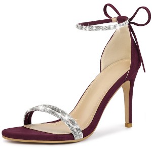 Perphy Women's Rhinestone Round Open Toe Ankle Tie Stiletto Heels Sandals - 1 of 4