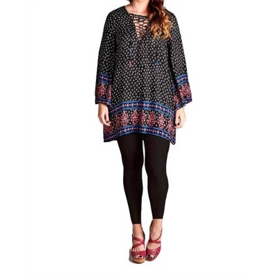 Women's Border Print Floral Bohemian Tunic/Dress - Velzera