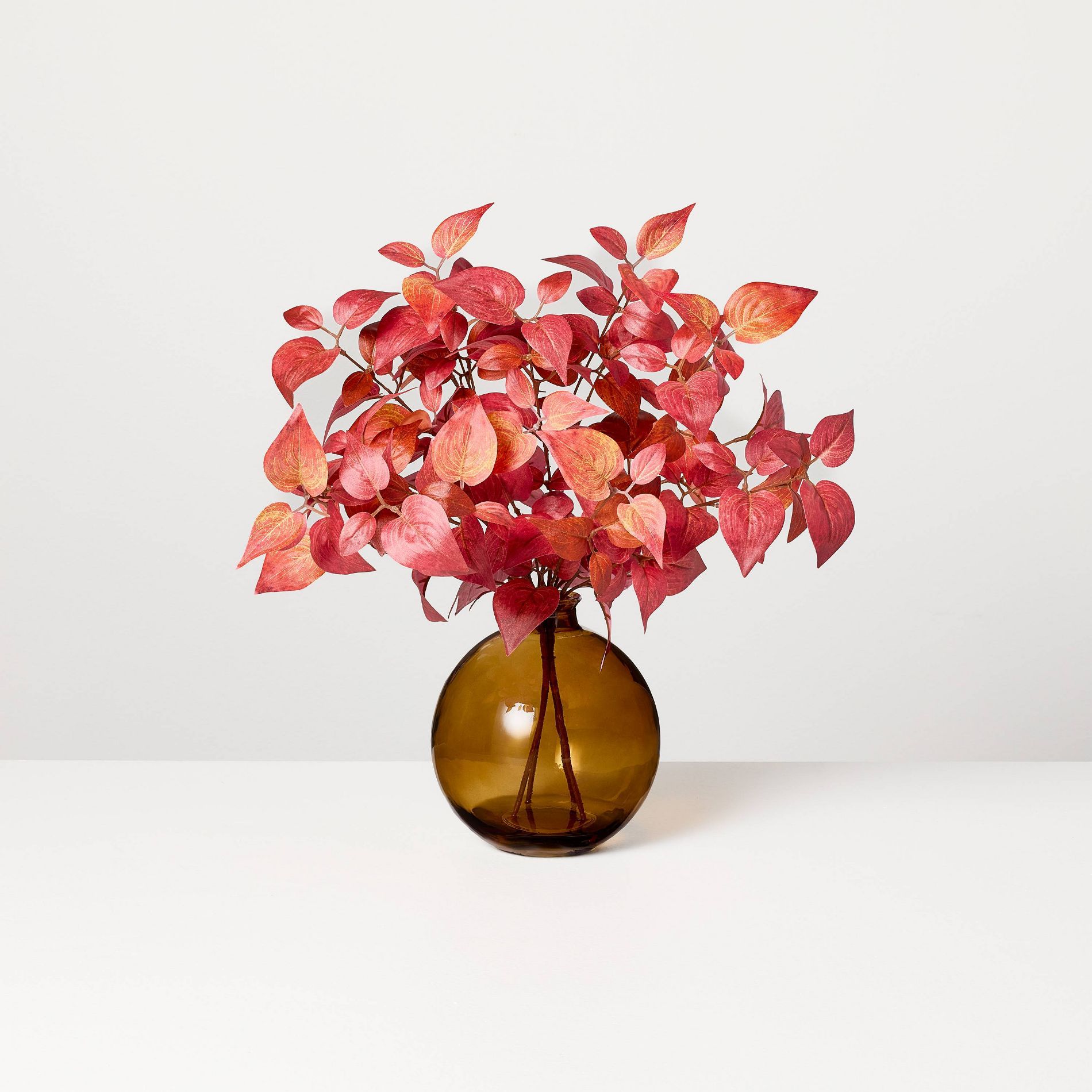 16.5" Red Pacific Dogwood in Amber Glass Arrangement - Hearth & Hand™ with Magnolia