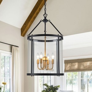 LLHZSY Modern Clear Glass Pendant Chandelier 15 9/10" Wide  4-Light Bucket Fixture for Dining Room Kitchen Island - 1 of 4
