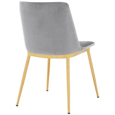 Contemporary Gray Velvet Side Chairs with Gold Metal Legs