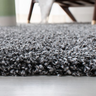 Plush Dark Grey Synthetic Square Shag Rug - Easy Care, Reversible