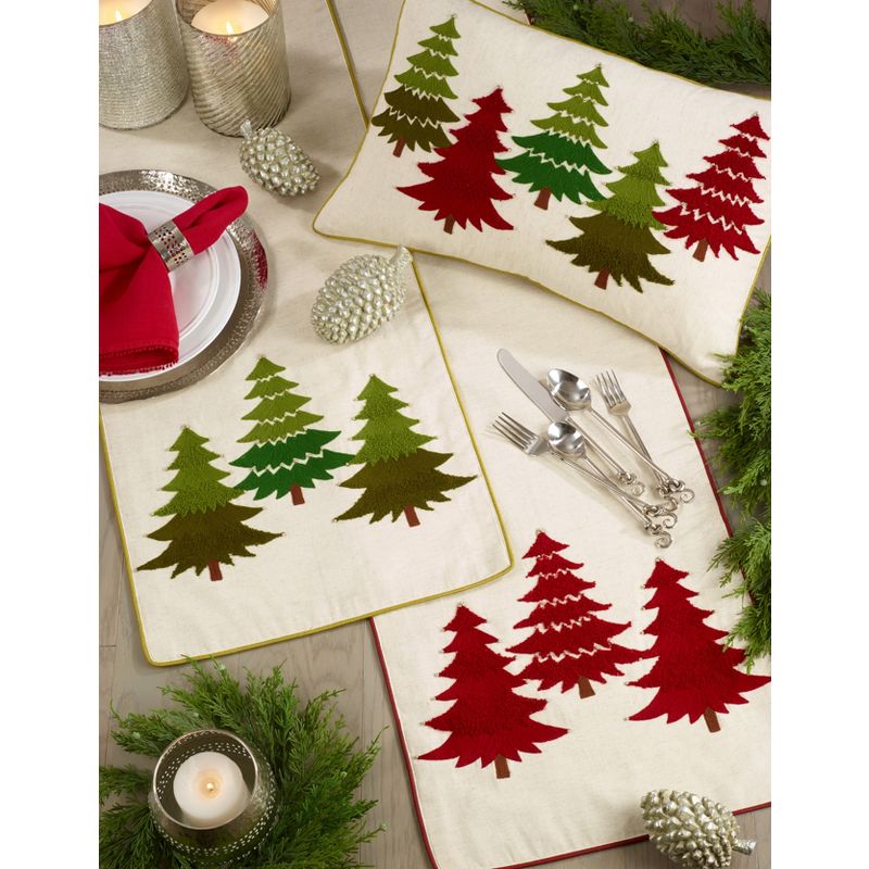 Saro Lifestyle Embroidered Christmas Tree Dining Table Runner, 3 of 4