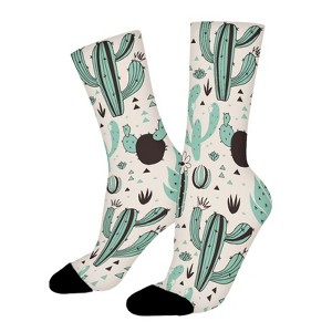 Green Cactus Women Printed Crew Socks Funny Funky Socks Soft Polyester Novelty Gifts for Artists Men - 1 of 1