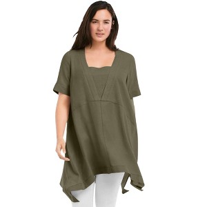 ellos Plus Size Linen-Blend Hanky Hem Tunic - 1 of 4