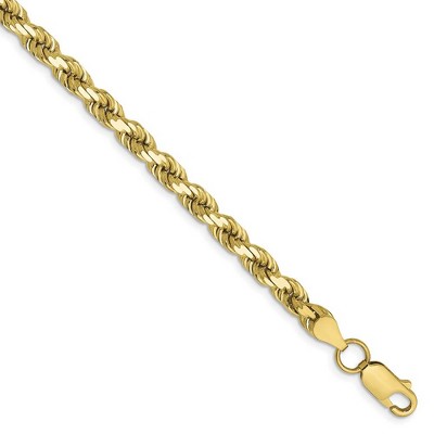 Black Bow Jewelry Men's 5mm, 10k Yellow Gold Diamond Cut Solid Rope Chain Bracelet